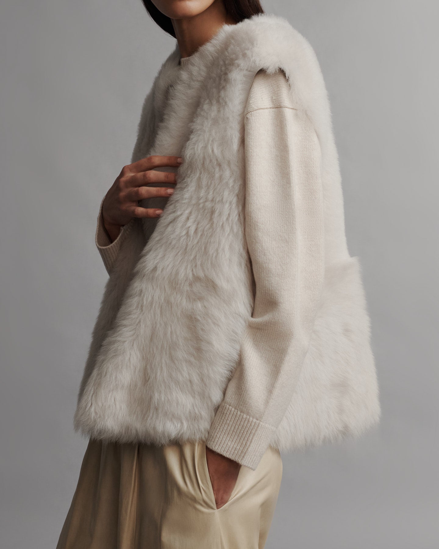 TWP Ivory Jackson Hole Vest in Silky Shearling view 2