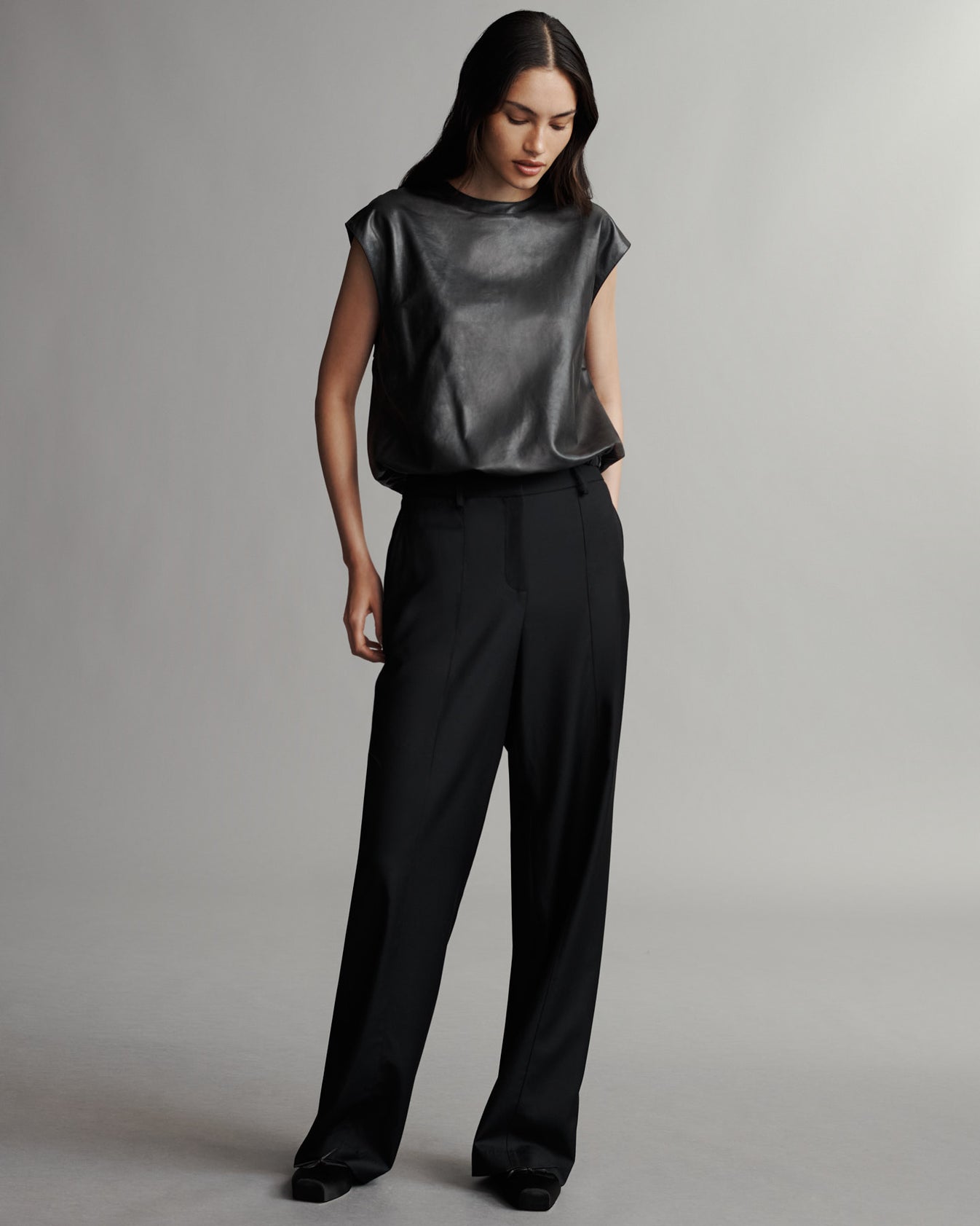 TWP Black Muscle Tee in Paper Leather view 3