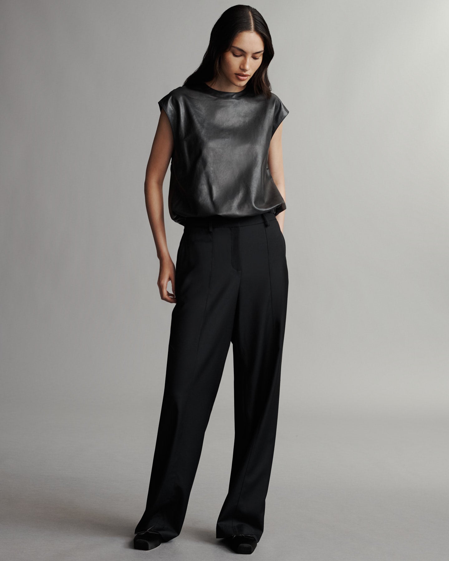 TWP Black Muscle Tee in Paper Leather view 3