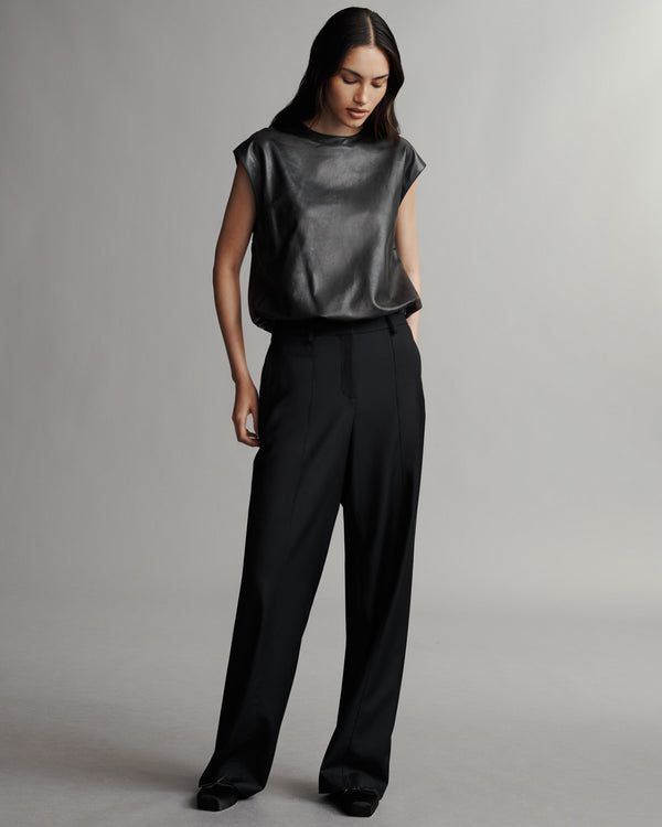 TWP Black Muscle Tee in Paper Leather view 3