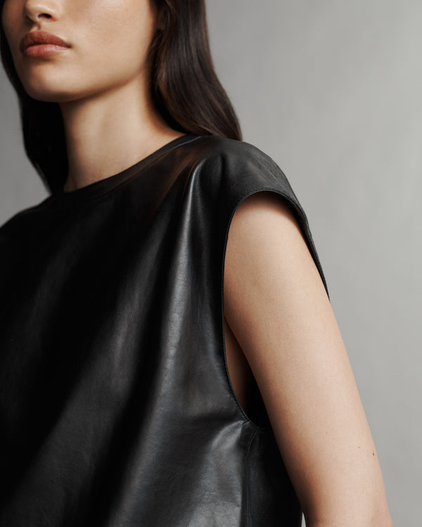 TWP Black Muscle Tee in Paper Leather view 4