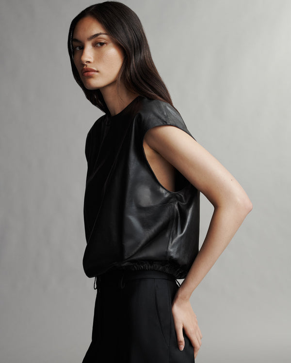 TWP Black Muscle Tee in Paper Leather view 1