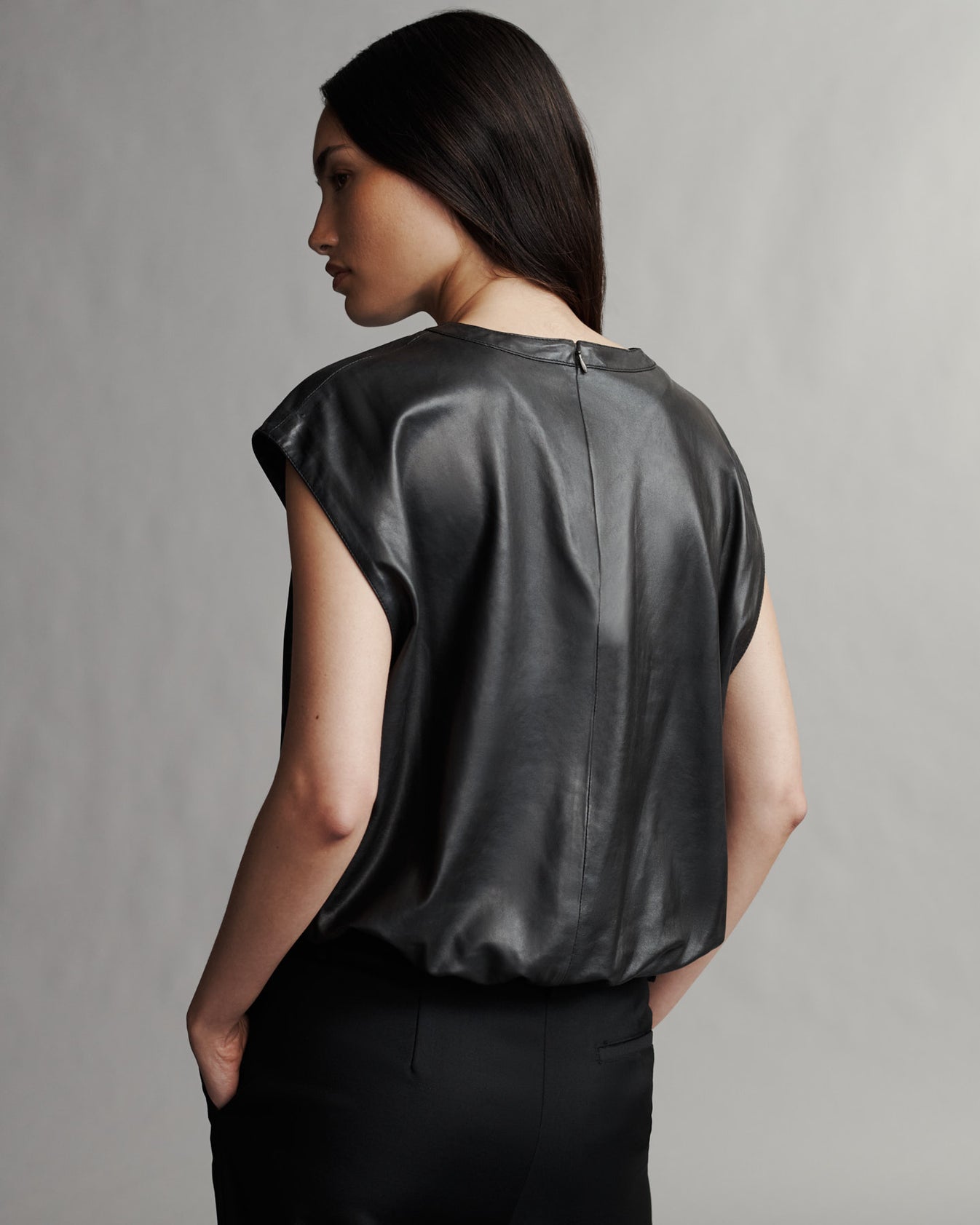 TWP Black Muscle Tee in Paper Leather view 5