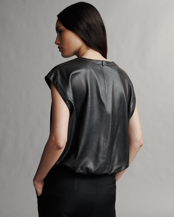 TWP Black Muscle Tee in Paper Leather view 5