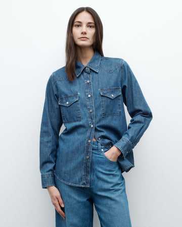 TWP Paris Cowboy Take Me Away Shirt in Denim Shirting view 1