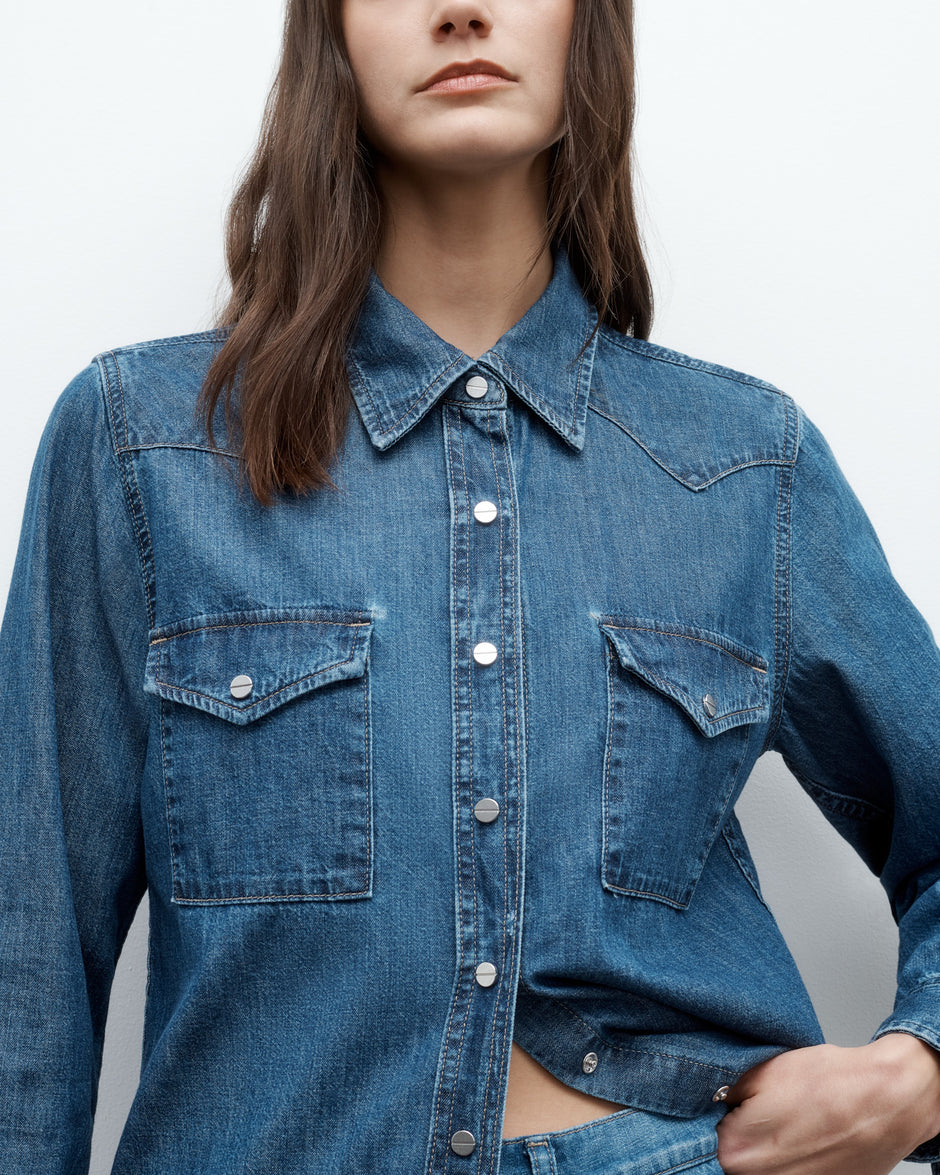 TWP Paris Cowboy Take Me Away Shirt in Denim Shirting view 2