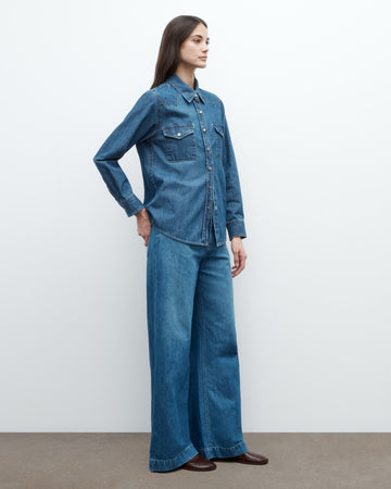 TWP Paris Cowboy Take Me Away Shirt in Denim Shirting view 4