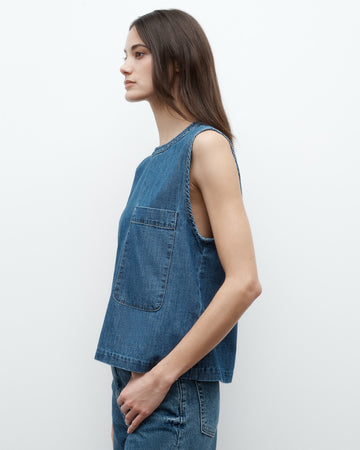 TWP Paris Mikala Top in Denim Shirting view 3