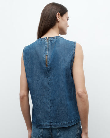 TWP Paris Mikala Top in Denim Shirting view 4