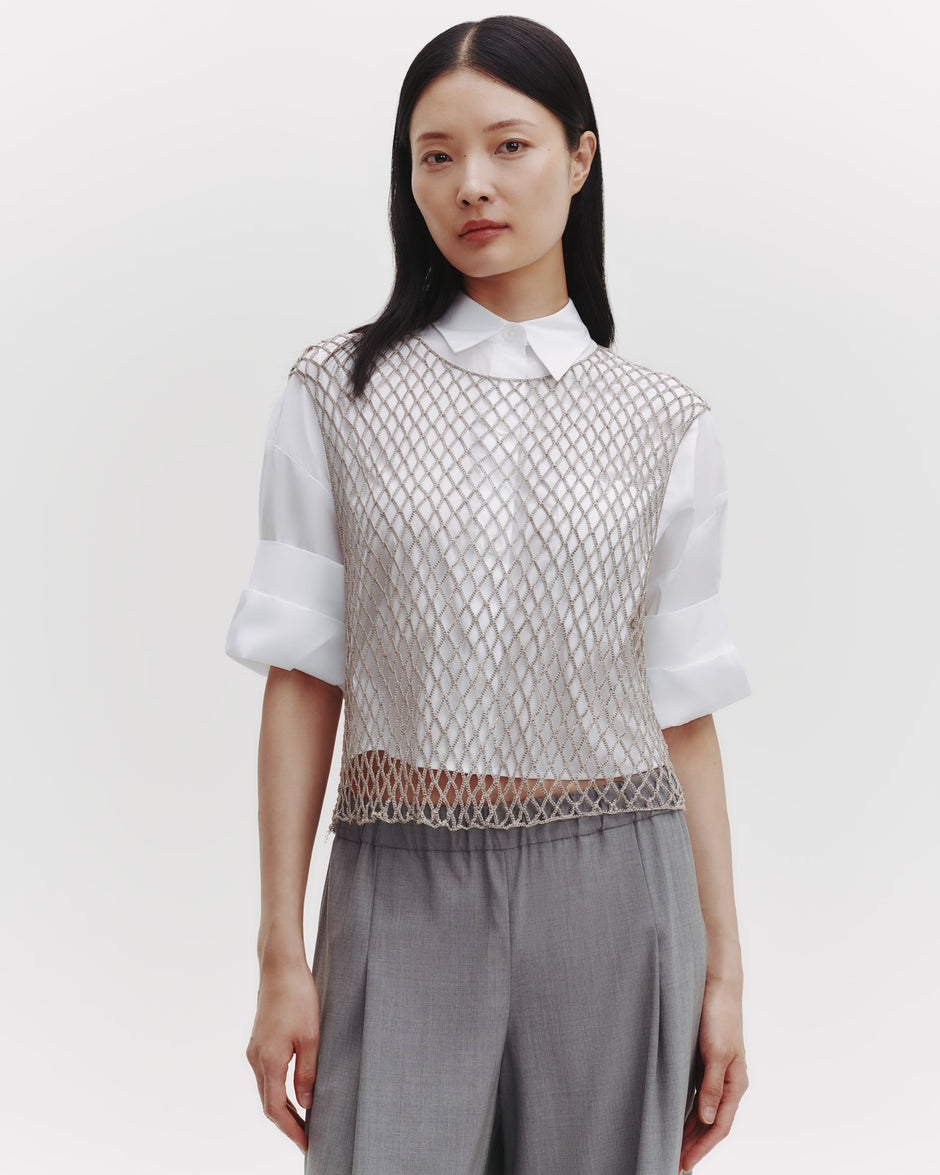 TWP Silver Chloe Top in Woven Mesh view 1