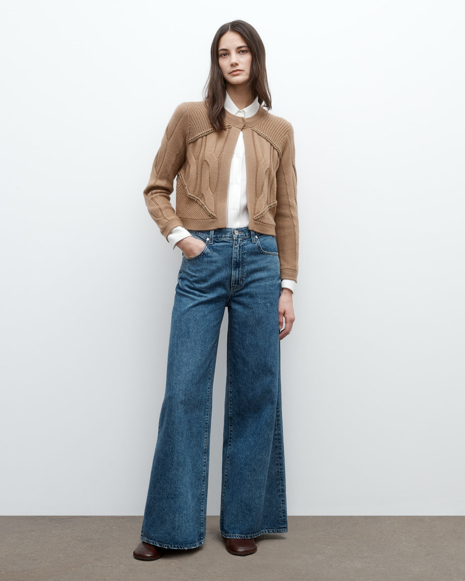 TWP Camel Chain Sweater Jacket in Merino Wool Yarn view 3