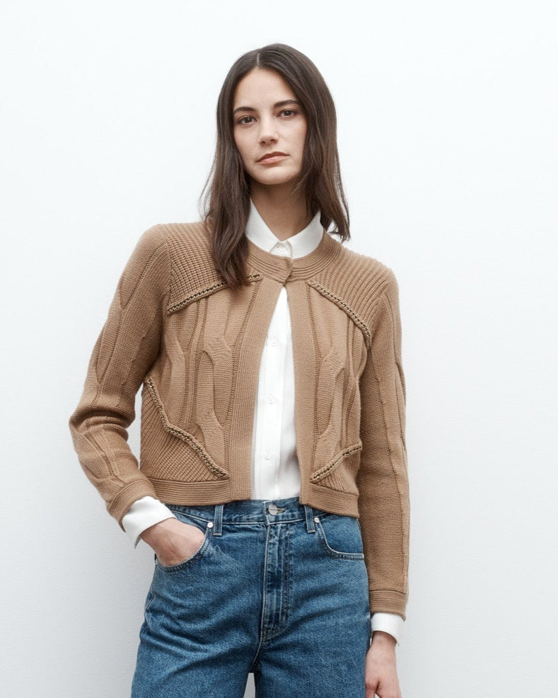 TWP Camel Chain Sweater Jacket in Merino Wool Yarn view 1
