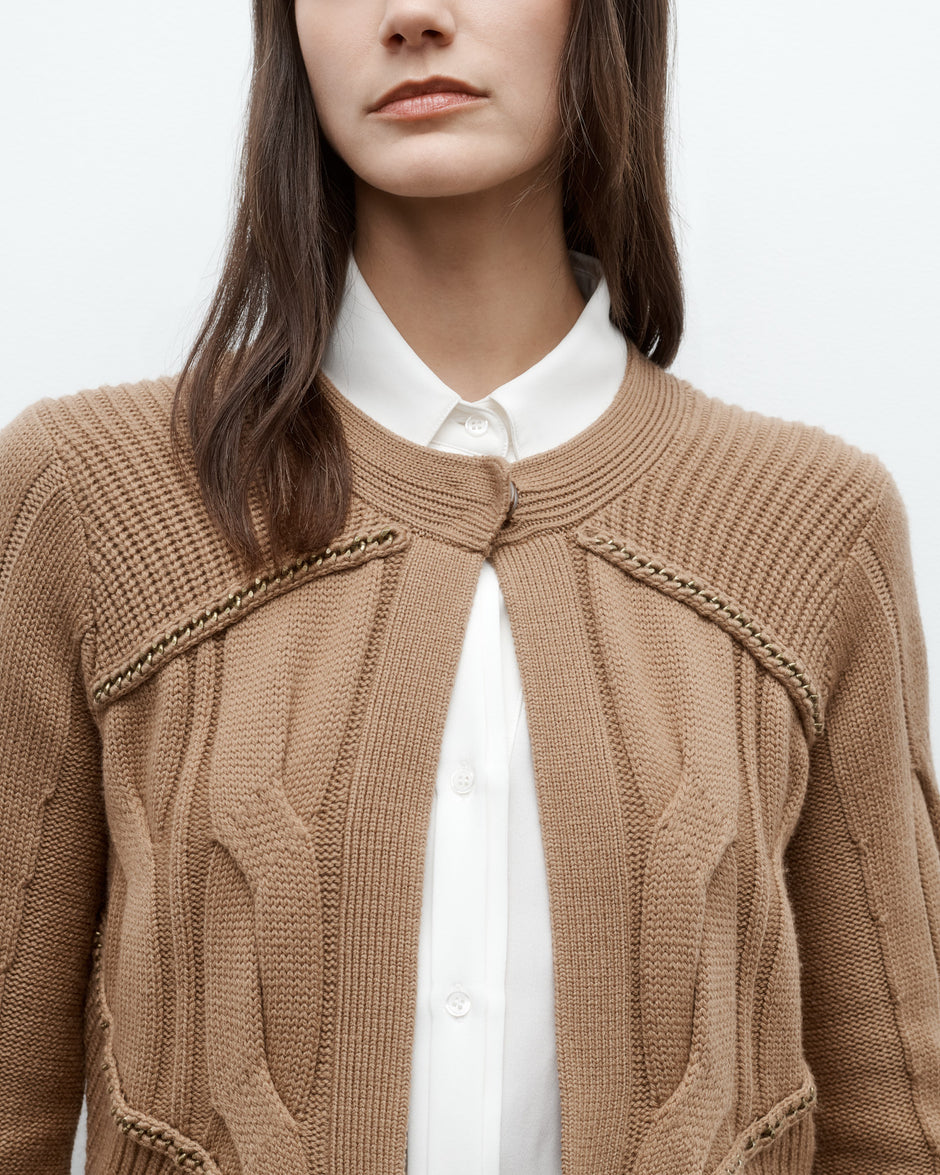 TWP Camel Chain Sweater Jacket in Merino Wool Yarn view 2