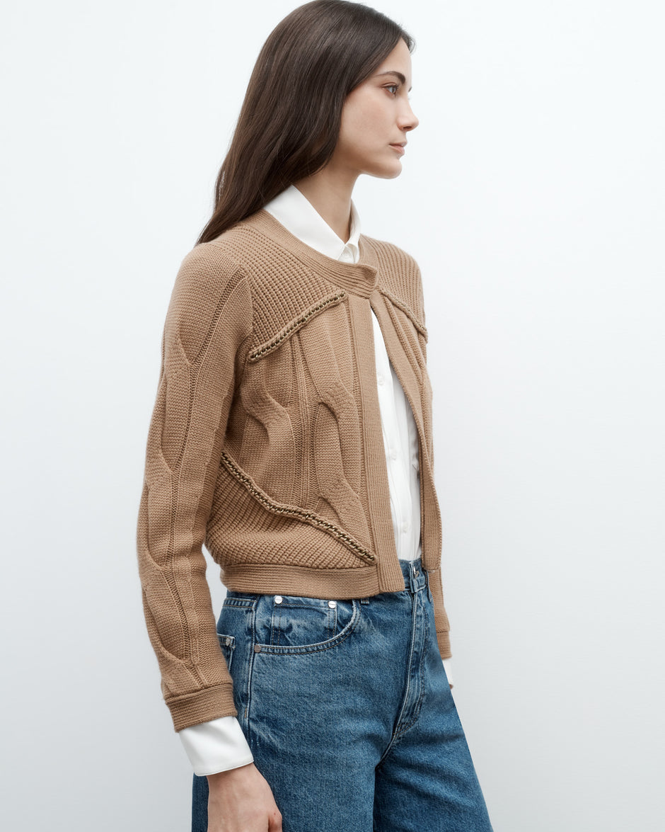 TWP Camel Chain Sweater Jacket in Merino Wool Yarn view 4
