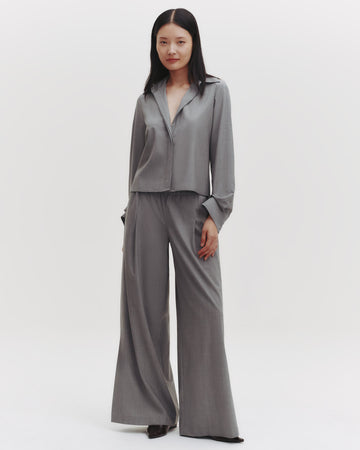 TWP Medium heather grey Button Me Up Top in Ultrafine Stretch Suiting view 1