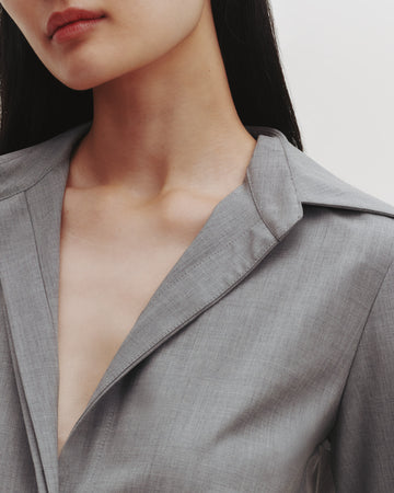 TWP Medium heather grey Button Me Up Top in Ultrafine Stretch Suiting view 1