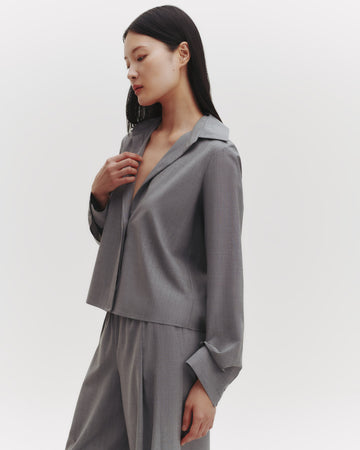 TWP Medium heather grey Button Me Up Top in Ultrafine Stretch Suiting view 1