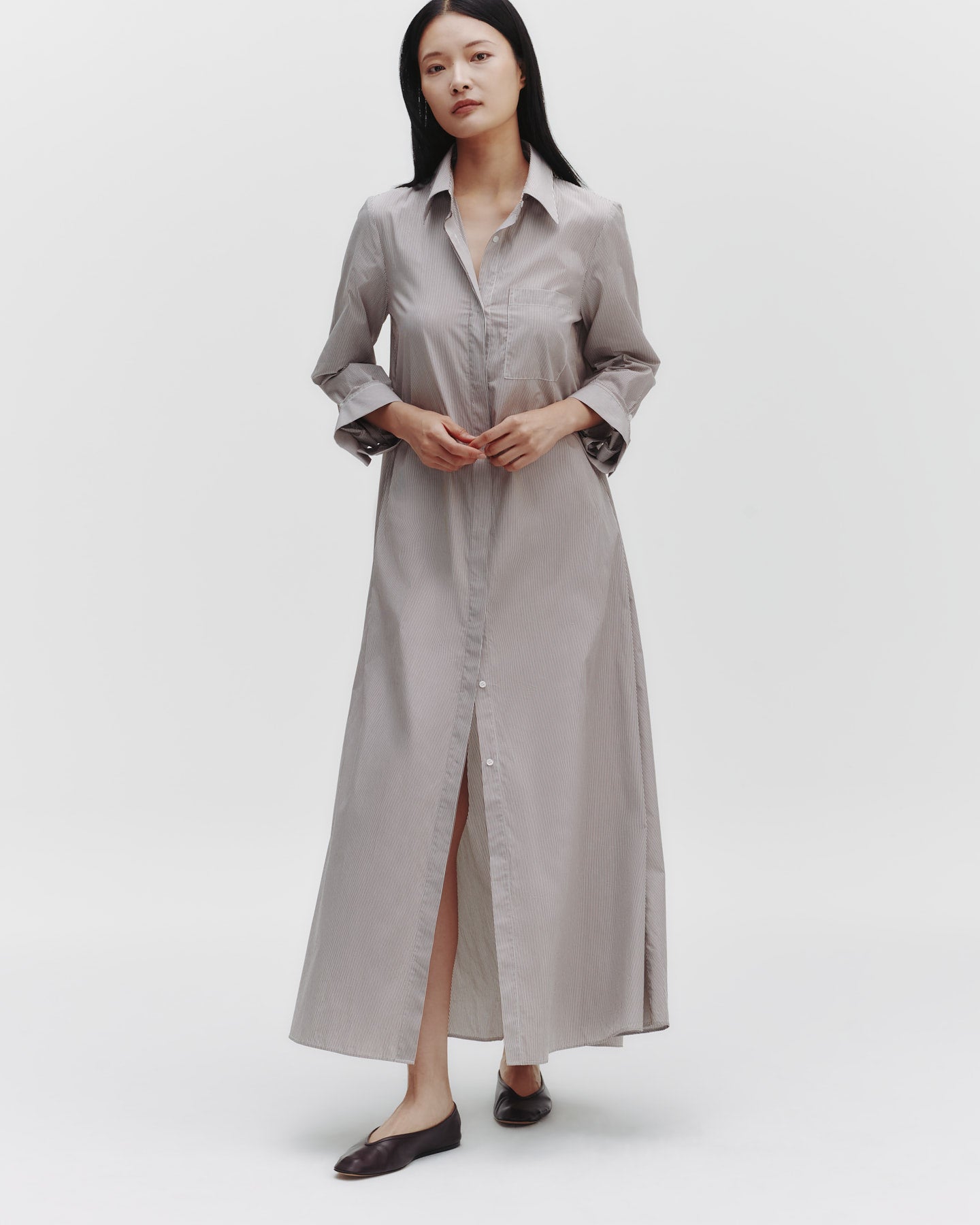 TWP White/chocolate Jenny&#39;s Gown in Superfine Cotton Mini Stripe view 1