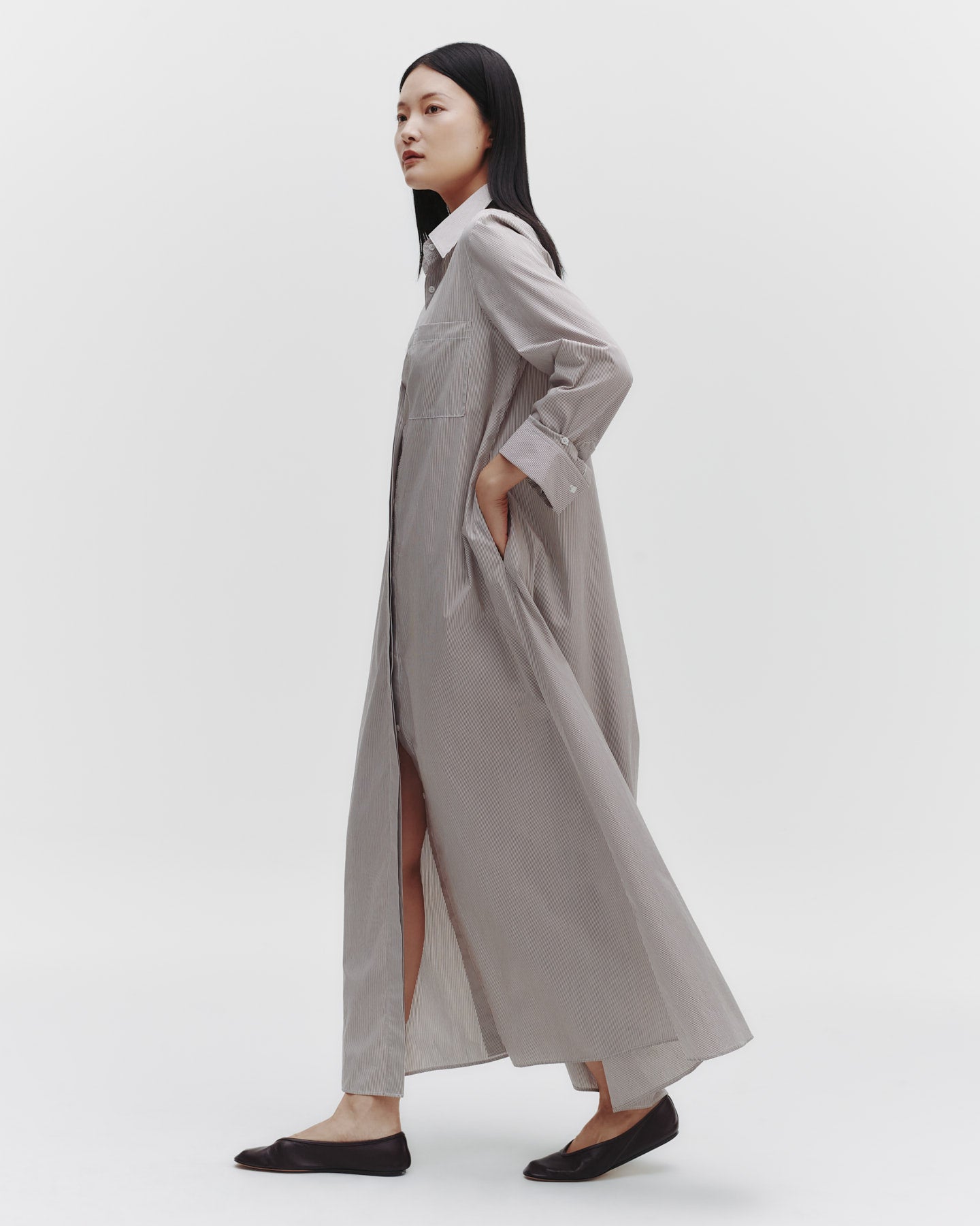 TWP White/chocolate Jenny&#39;s Gown in Superfine Cotton Mini Stripe view 2