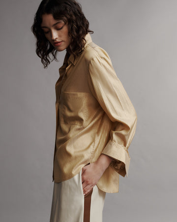 TWP Goldenrod / gold New Morning After Shirt in Silk Metallic Stripe view 1