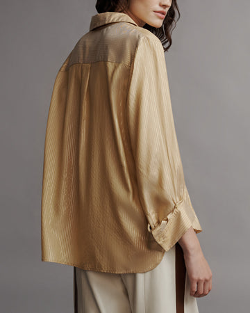 TWP Goldenrod / gold New Morning After Shirt in Silk Metallic Stripe view 5
