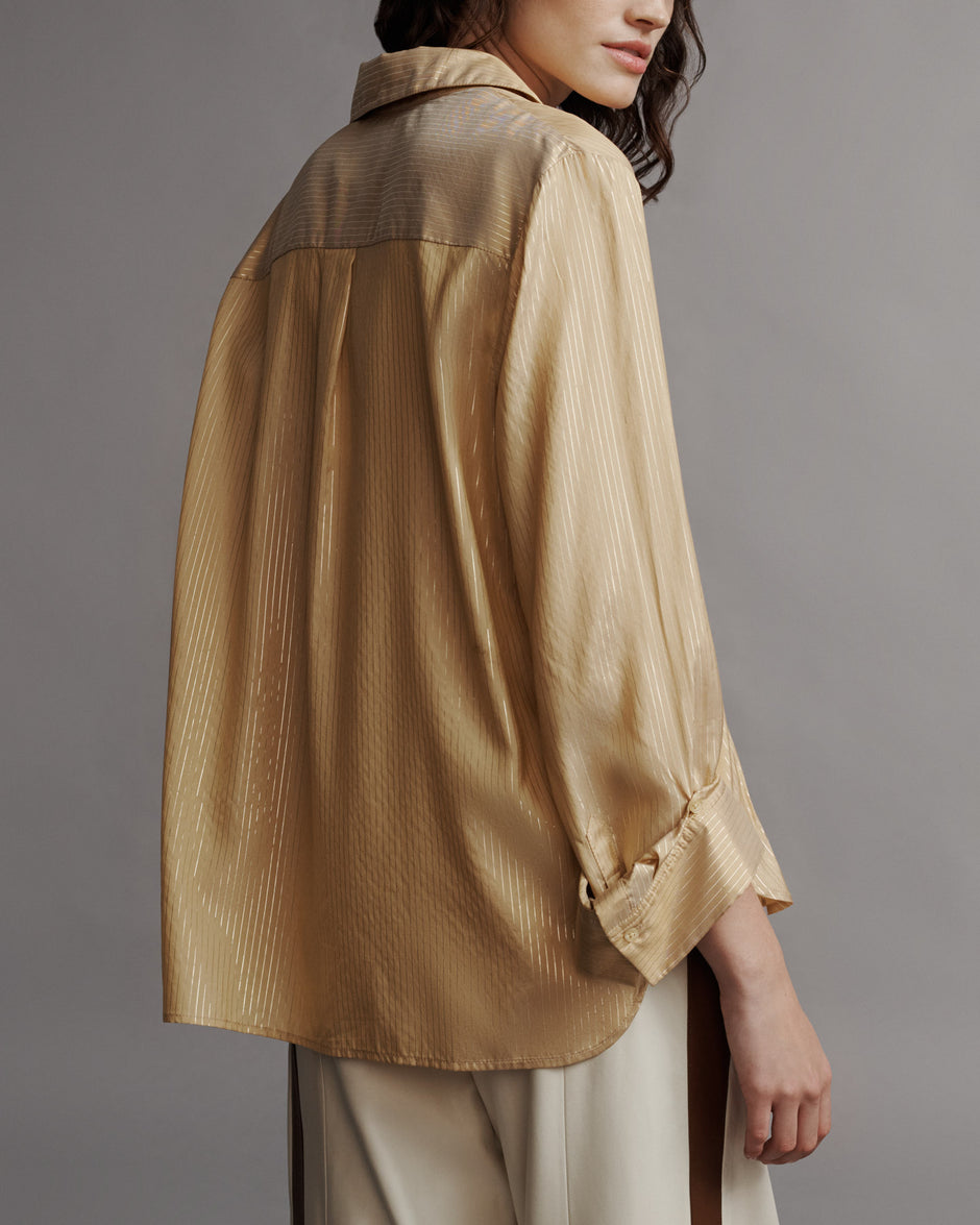 TWP Goldenrod / gold New Morning After Shirt in Silk Metallic Stripe view 5