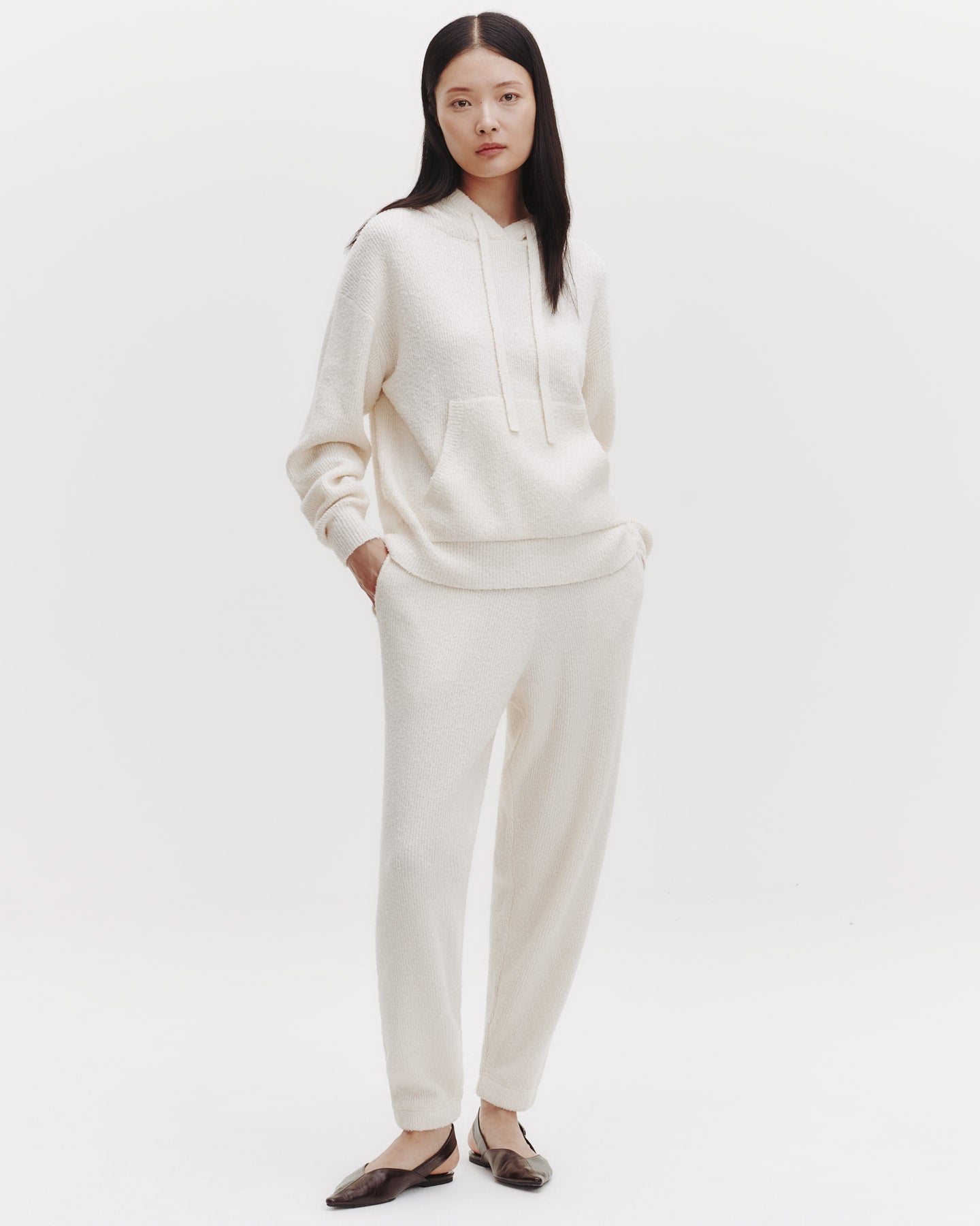 TWP Cream Hoodie in Nubby Cashmere Silk view 5
