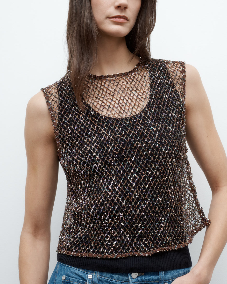 TWP Gold Chloe Top with Sequin on Netting view 3