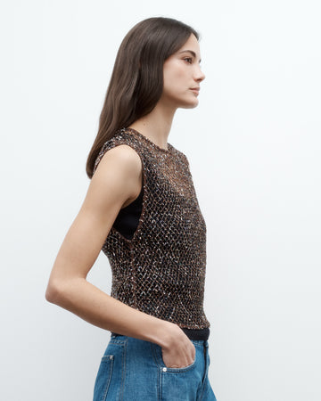 TWP Gold Chloe Top with Sequin on Netting view 6