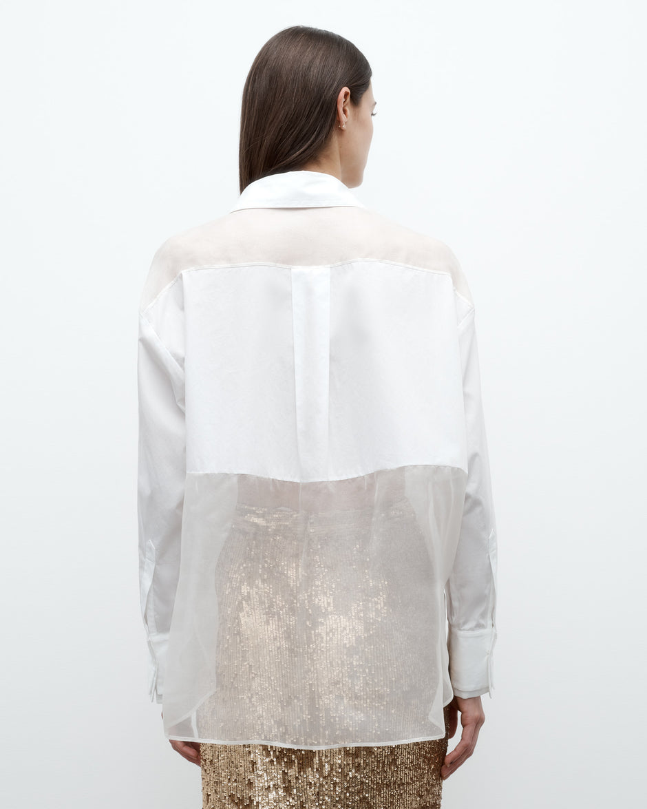 TWP White Sliding Doors Top in Superfine Cotton and Silk Organza view 1
