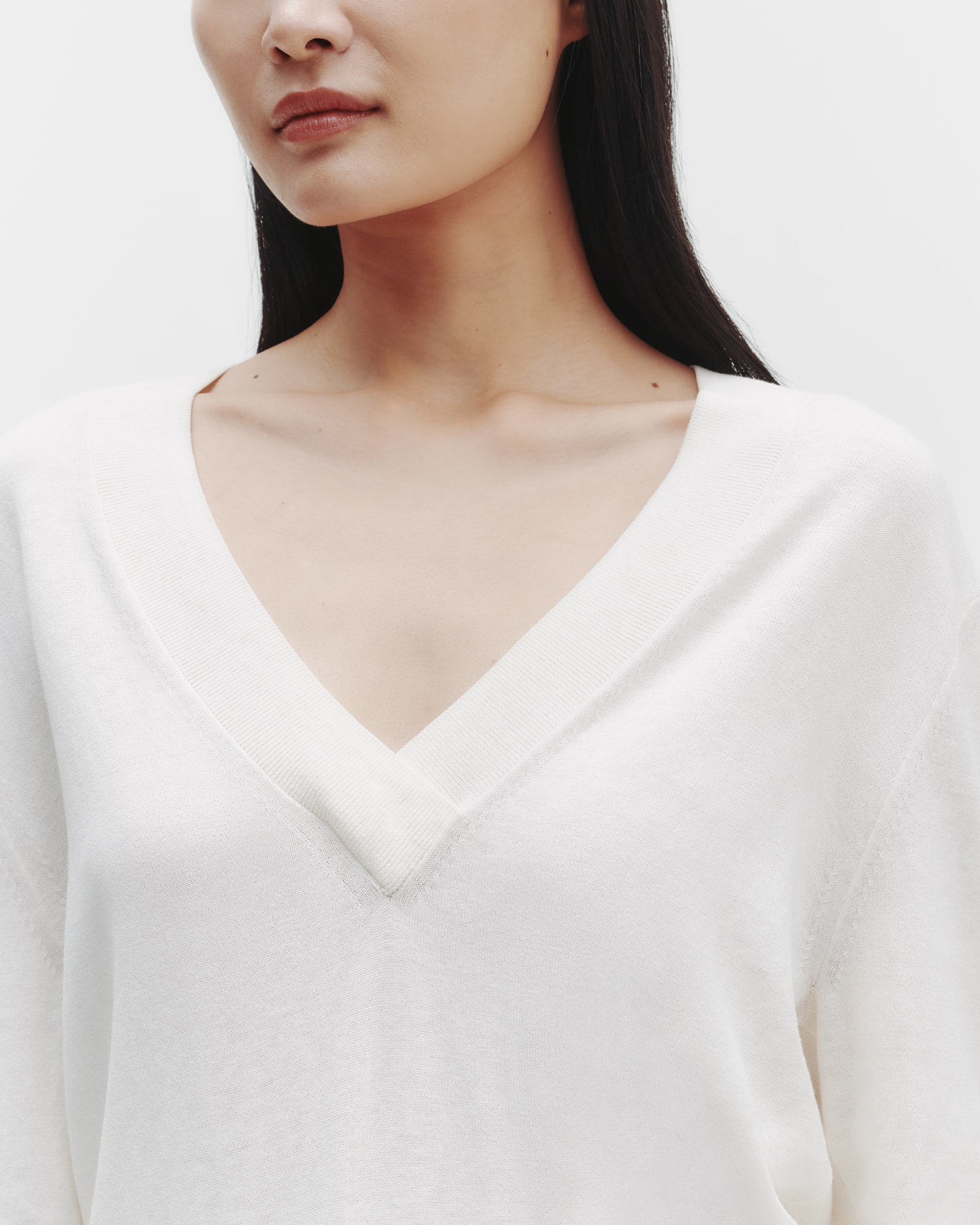 TWP Ivory Perfect Deep V Sweater in Cotton Viscose view 1