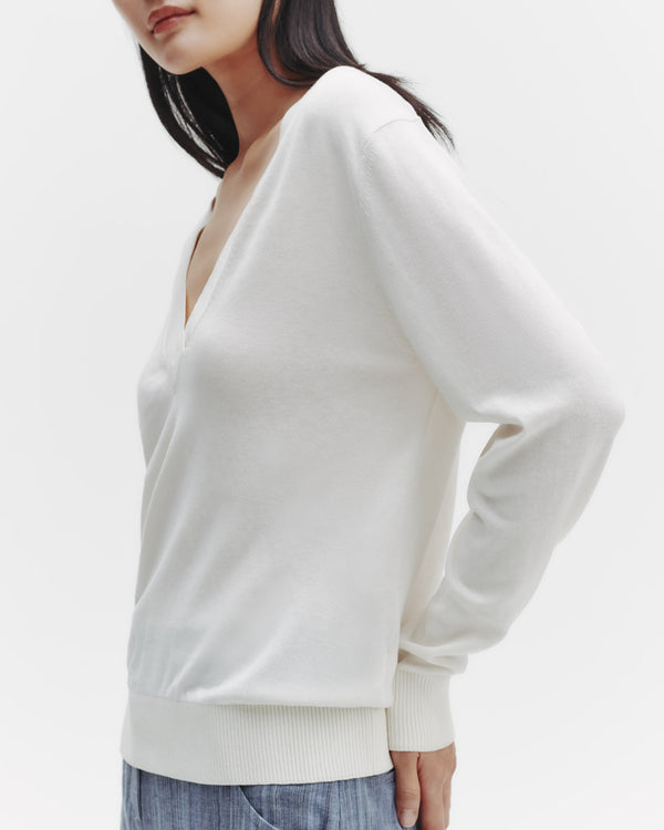 TWP Ivory Perfect Deep V Sweater in Cotton Viscose view 2
