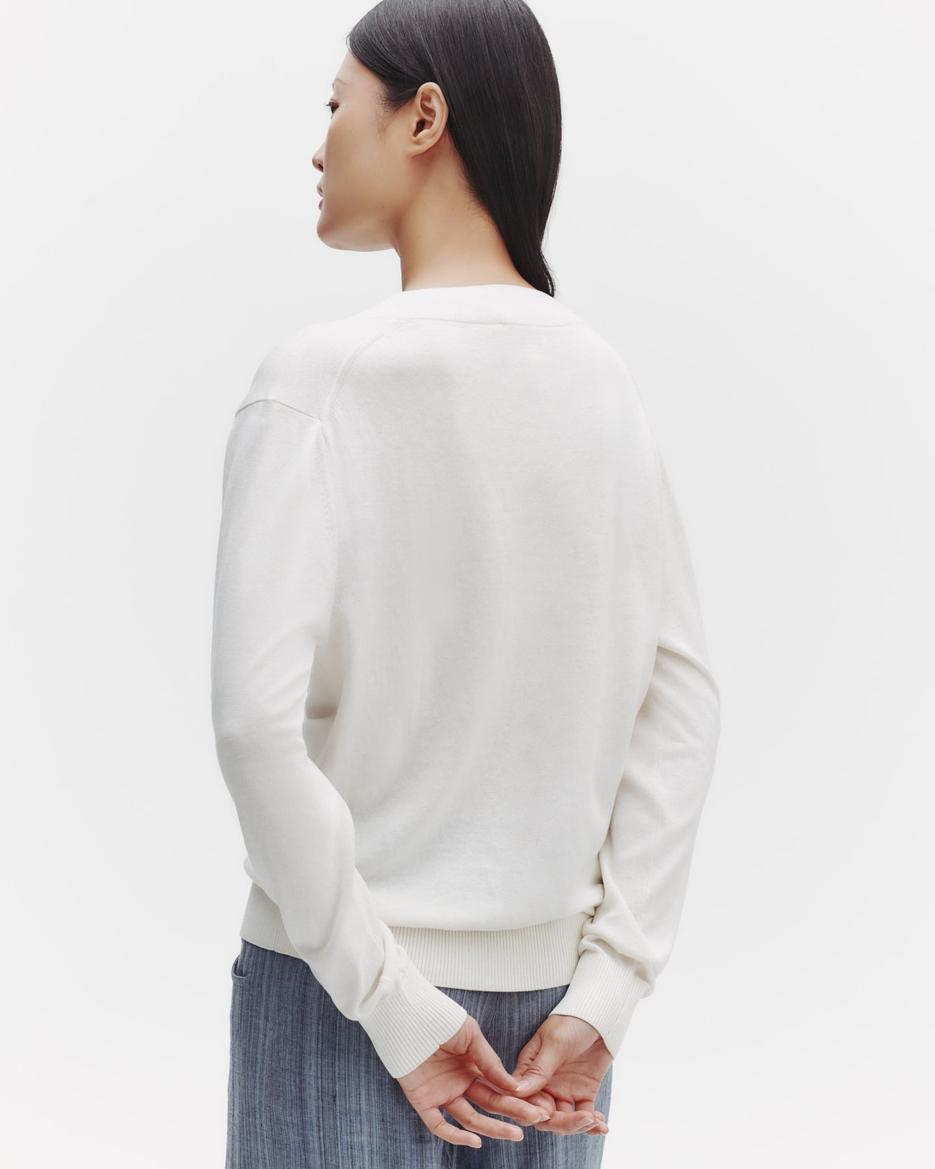 TWP Ivory Perfect Deep V Sweater in Cotton Viscose view 3