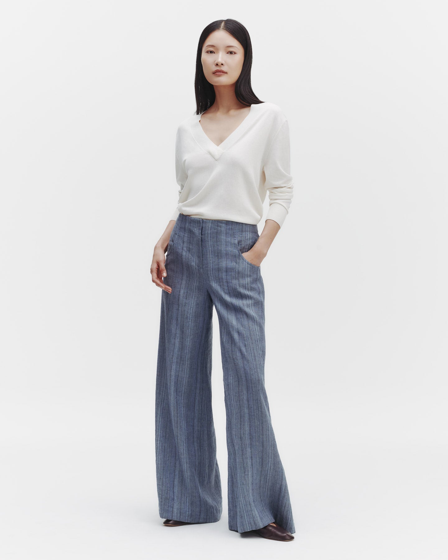 TWP Ivory Perfect Deep V Sweater in Cotton Viscose view 4