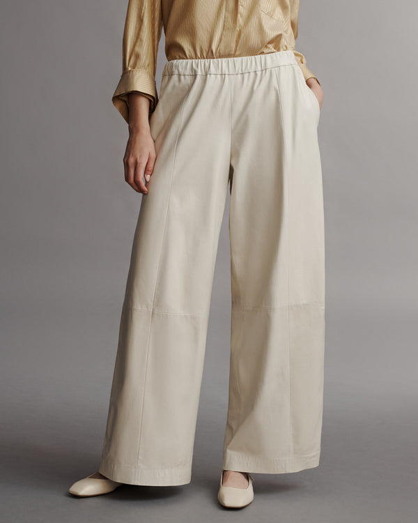 TWP Creama / mahogany Eva Pant with Tux Stripe in Paper Leather view 1