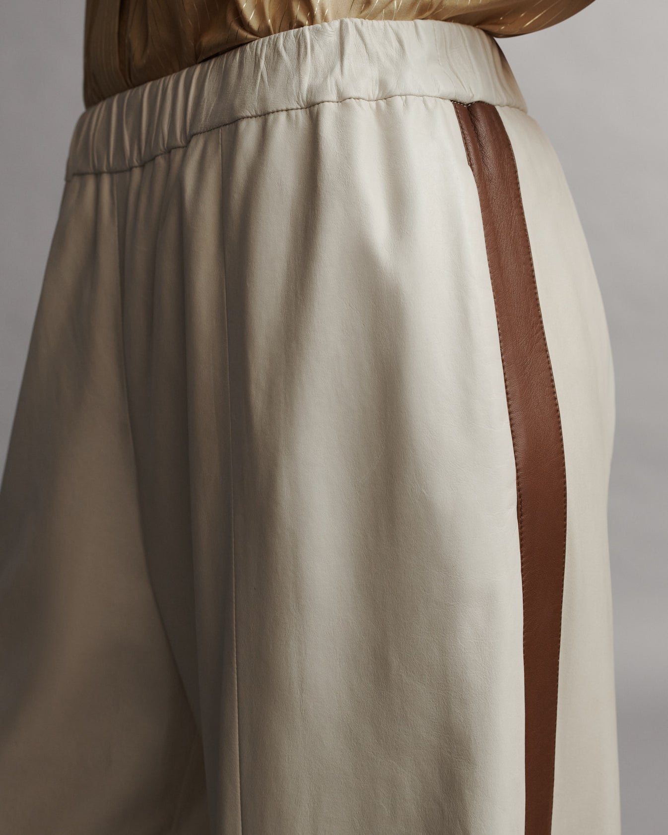 TWP Creama / mahogany Eva Pant with Tux Stripe in Paper Leather view 2