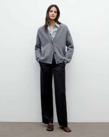 TWP Medium heather grey Cardi in Italian Cashmere view 3