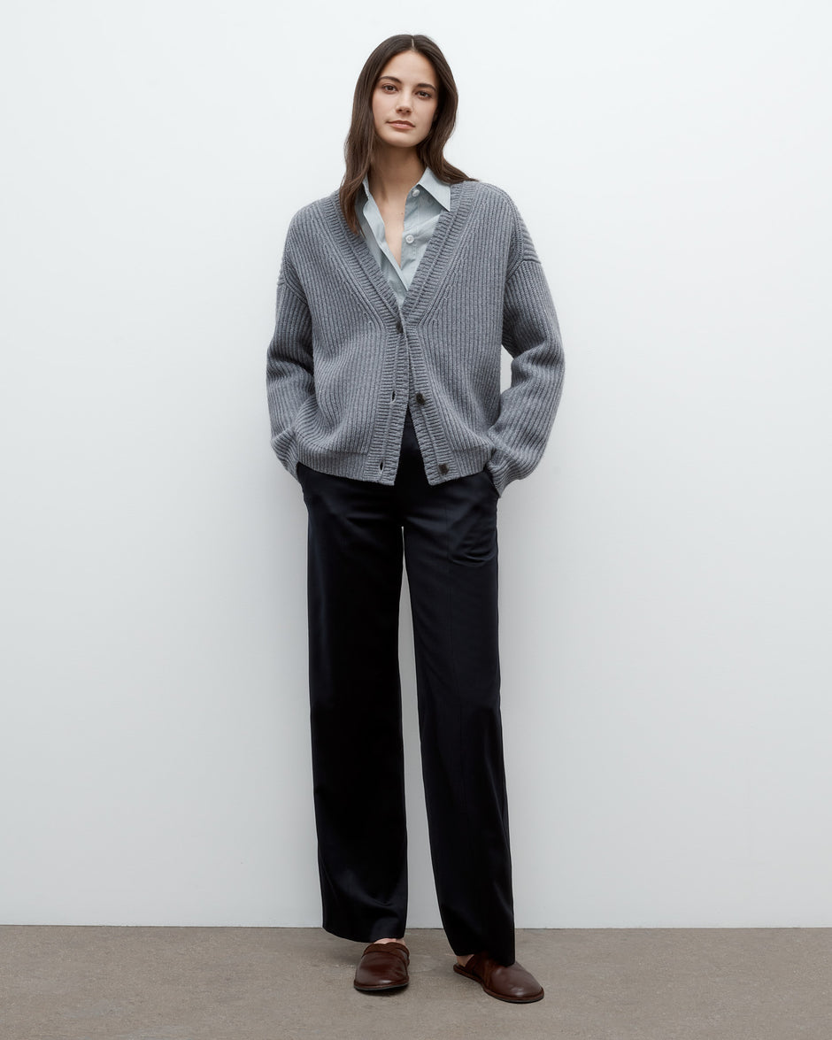TWP Medium heather grey Cardi in Italian Cashmere view 3