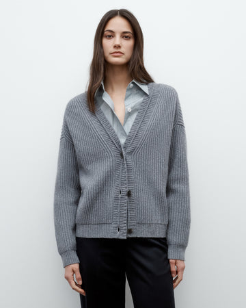 TWP Medium heather grey Cardi in Italian Cashmere view 1