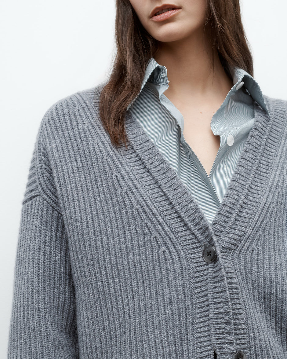 TWP Medium heather grey Cardi in Italian Cashmere view 2