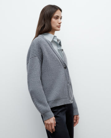 TWP Medium heather grey Cardi in Italian Cashmere view 4