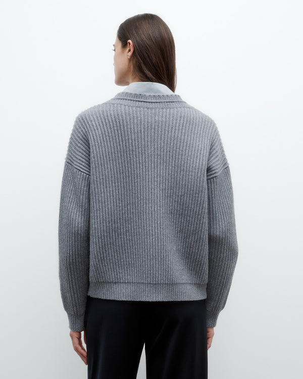 TWP Medium heather grey Cardi in Italian Cashmere view 5