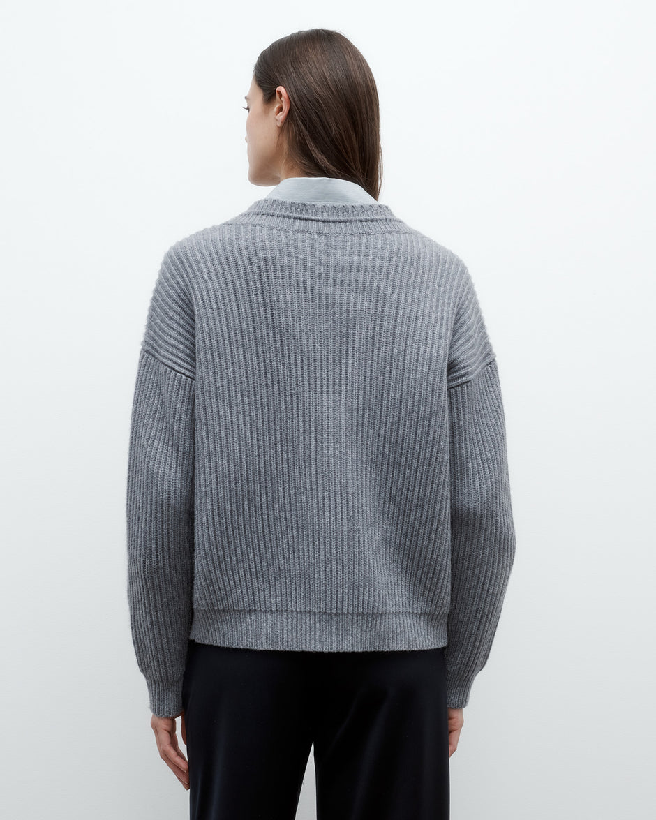TWP Medium heather grey Cardi in Italian Cashmere view 5