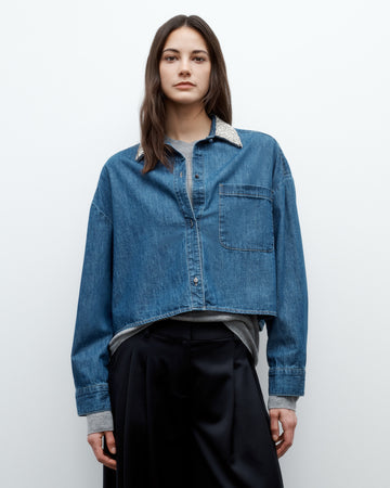 TWP Paris My Ex&#39;s Denim Shirt with Crystal Collar in Denim Shirting view 1