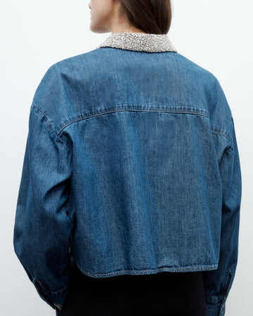 TWP Paris My Ex&#39;s Denim Shirt with Crystal Collar in Denim Shirting view 4