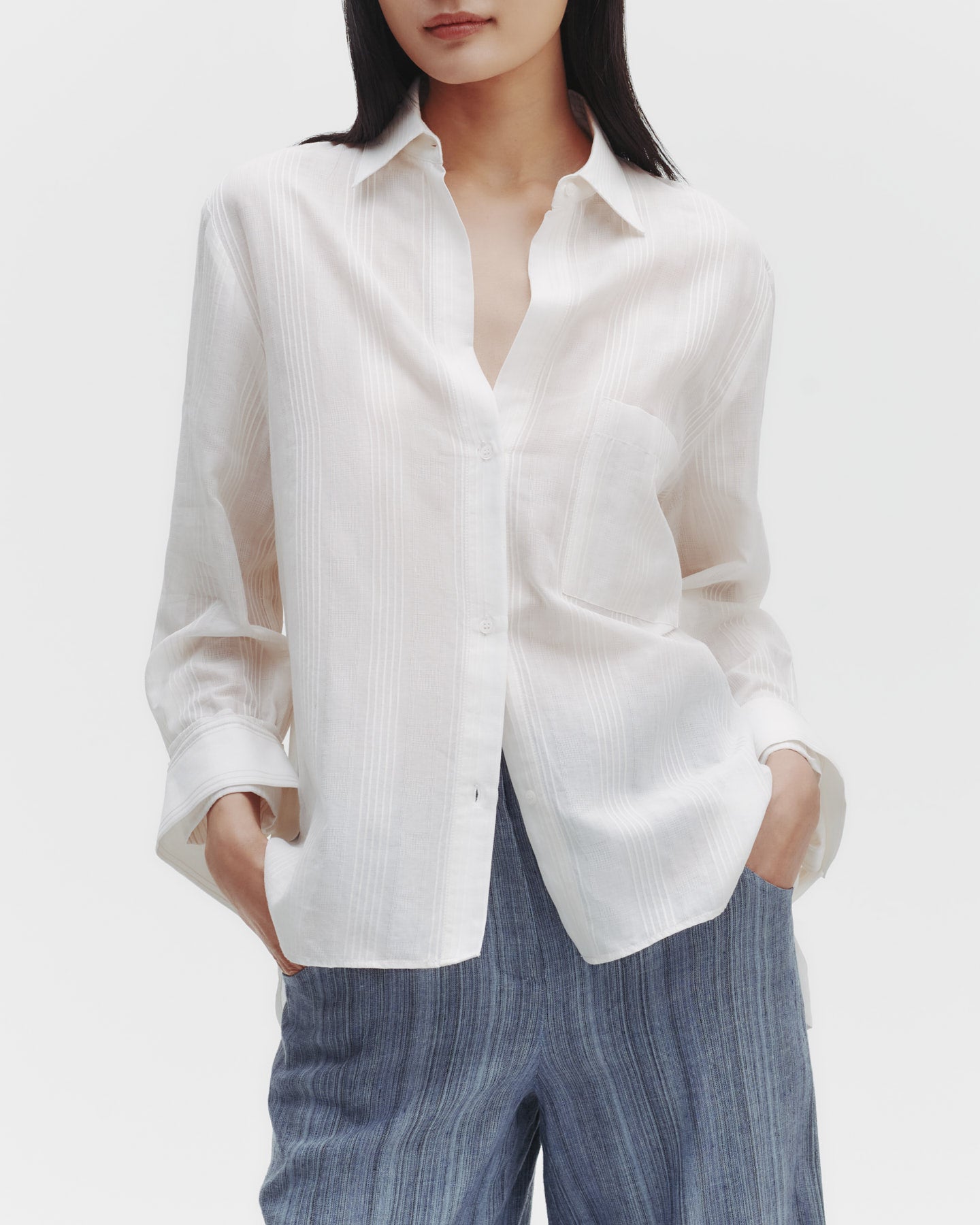 TWP Ivory The Next Morning Shirt in Raised Cotton Stripe view 1