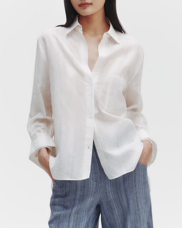 TWP Ivory The Next Morning Shirt in Raised Cotton Stripe view 1