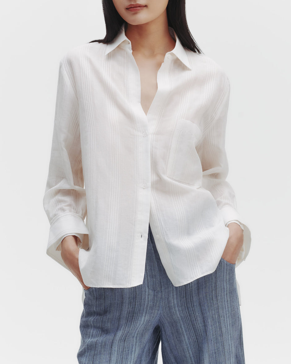 TWP Ivory The Next Morning Shirt in Raised Cotton Stripe view 1