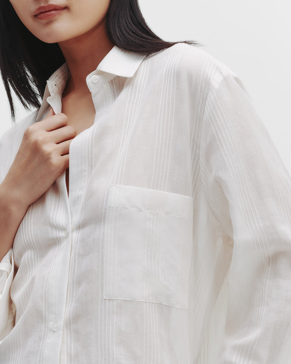 TWP Ivory The Next Morning Shirt in Raised Cotton Stripe view 1