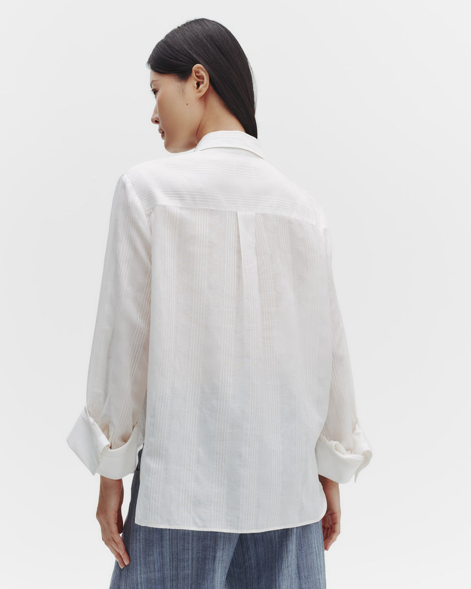TWP Ivory The Next Morning Shirt in Raised Cotton Stripe view 1